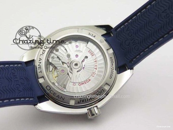 0307 HighPerformance Seamaster Planet Ocean GMT 600M Blue Dial SS On Blue Rubber Strap A 8278